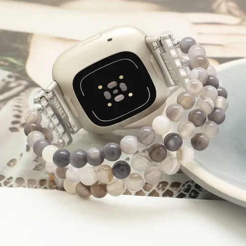 Vista 2 de C&L Accessories Pulseras compatibles con bandas Fitbit Versa 3/Versa 4/Fitbit Sense 2/Bandas Sense para mujeres y hombres con cuentas de piedras