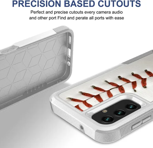 Vista 4 de Funda para Samsung Galaxy A14 5G, deportes de béisbol patrón blanco absorción de golpes PC duro e interior de silicona híbrida doble capa Armor