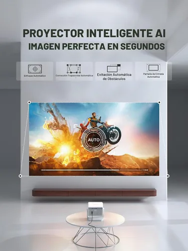 Vista 6 de [Ahora con Netflix y 3500ANSI] Proyector inteligente 4K con WiFi y Bluetooth, enfoque automático y servidor de impresión portátil Keystone, mini