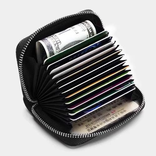 Vista 4 de EASTNIGHTS Cartera de cuero genuino para tarjetas de crédito RFID con cremallera