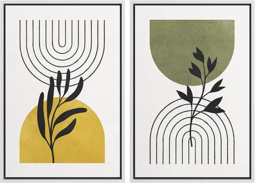 Vista 55 de SIGNFORD Lienzo enmarcado para pared, juego de arte geométrico retro de mediados de siglo, plantas forestales, ilustraciones con formas abstractas