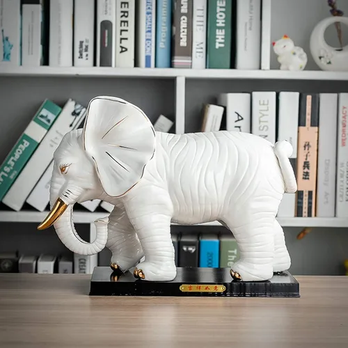 Vista 4 de Estatua china feng shui estatua de elefante de cerámica estatua de elefante Lucky Feng Shui Decoración Elefante Apertura Elefantes Animales Figurita