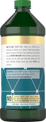Vista 2 de Carlyle Aceite de Extracción para Dientes y Encías 16 Fl Oz Paquete de 2 Coco y Menta Sin Alcohol y Sin OGM Coco y menta Sin alcohol, sin