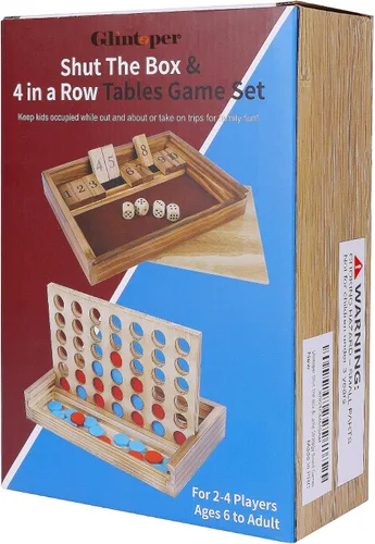 Vista 5 de Glintoper Set de Juego de Mesa Shut The Box y 4 en fila, Juego Clásico de Dados de Madera con Números y Alinea 4 para Niños y Familia, Decoración