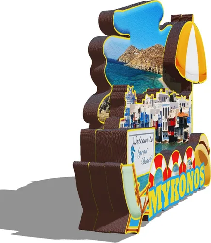 Vista 2 de Mykonos Grecia - Imán de madera 3D para nevera, viajes, coleccionables, recuerdos, decoración, manualidades hechas a mano