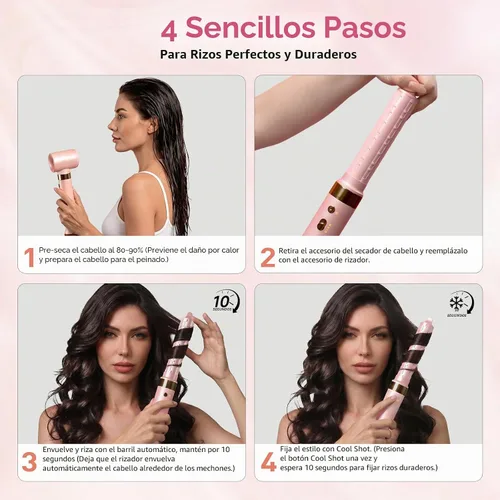 Vista 8 de Mythsight Dual Voltage StyleVibe 8-en-1 Secadora de pelo y cepillo secador de pelo con estuche de viaje - Rulos de envoltura automática (L/R)