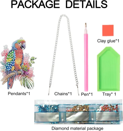 Vista 4 de AiYuanzsh Animal Parrot DIY Kits de Pintura de Arte de Diamante de Acrílico Colgante Pendientes de Arte de Diamante de Rinstone Especialmente