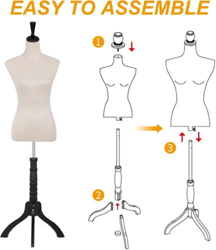 Vista 6 de BLKMTY Maniquí femenino con forma de torso para costura, maniquí de costura, altura del cuerpo, modelo de vestido de ropa ajustable con base