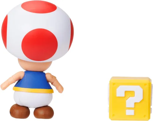 Vista 5 de Super Mario Figuras de acción de 4 pulgadas, sapo rojo con bloque de preguntas