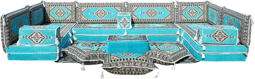 Vista 61 de arabicsofa Cojines de piso árabe en forma de U – Sofá tradicional Majlis con sofá otomano