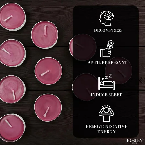 Vista 6 de Hosley Paquete de 120 velas aromáticas de cereza negra, velas de té a granel altamente fragantes para decoración del hogar, velas rojas pequeñas