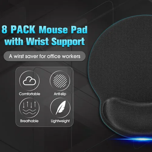 Vista 2 de Yunsailing Paquete de 8 alfombrillas ergonómicas para mouse con soporte para reposamuñecas, almohadilla de espuma viscoelástica de gel para mouse