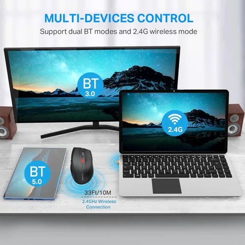 Vista 2 de E-YOOSO - Ratón inalámbrico Bluetooth para portátil, ratón óptico portátil para computadora, 6 botones, inalámbrico 2.4GHz con receptor USB, 4800
