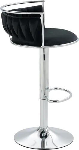 Vista 4 de Juego de 2 taburetes de bar giratorios de 360°, silla de bar de terciopelo ajustable a altura de mostrador moderna, taburete de metal plateado