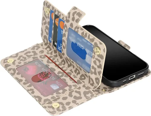 Vista 7 de Funda para iPhone 13 Pro Max/12 Pro Max con correa, leopardo beige Beige (Beige Leopard)