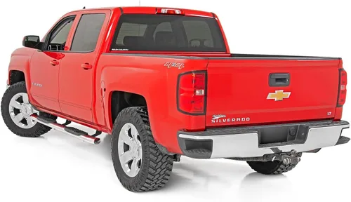 Vista 2 de Rough Country Escalones Nerf ovalados de acero inoxidable para Chevy Silverado y GMC Sierra 1500/2500HD/3500HD (2007-2019) Crew Cab - Rieles