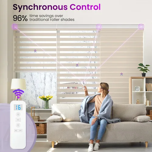 Vista 4 de Persianas motorizadas de cebra para ventana: Astomi - Persiana enrollable sin cordón con control remoto, persianas inteligentes funciona con Google
