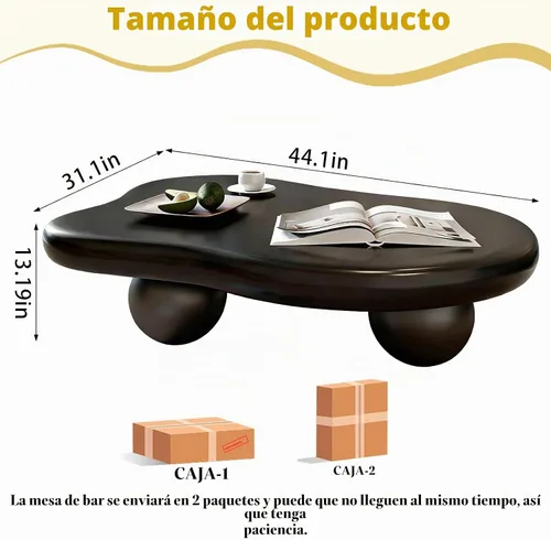Vista 2 de Mesa de centro en forma de nube de 44 pulgadas, modernas mesas de centro ovaladas irregulares con 3 bases, mesa central color crema para dormitorio