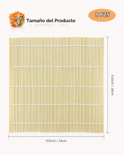 Vista 2 de JIALEEY Alfombrilla de bambú para sushi, 9.5 x 9.5 pulgadas, juego de 8 piezas