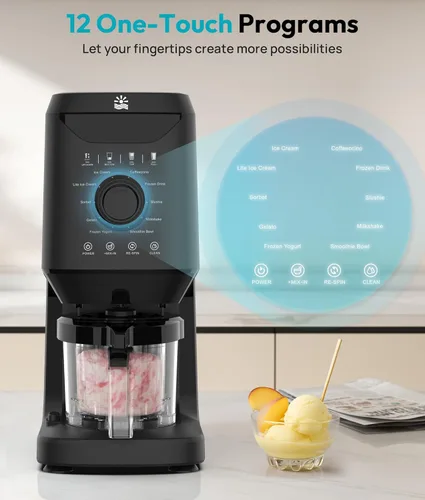 Vista 3 de Rellytech Máquina casera para hacer helados, 12 en 1 con recipientes y tapas de 2 pintas, máquina para hacer gelato, sorbete y yogur congelado