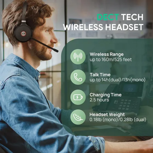 Vista 2 de Yealink WH62 Dual UC DECT Auriculares inalámbricos para teléfono IP y PC