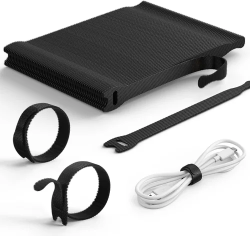 Vista 13 de Lamicall - Paquete de 10 bridas de silicona para cables, organizador de cables reutilizable duradero con hebilla de bloqueo, correas elásticas