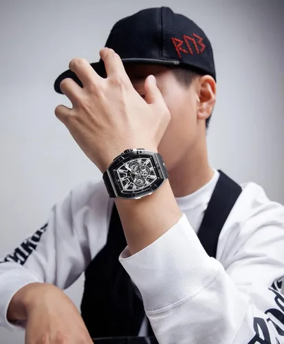 Vista 5 de Paras - Reloj de pulsera para hombre Tonneau impermeable para hombre, cronógrafo de lujo, analógico, con correa de silicona y fecha, Plata, oro
