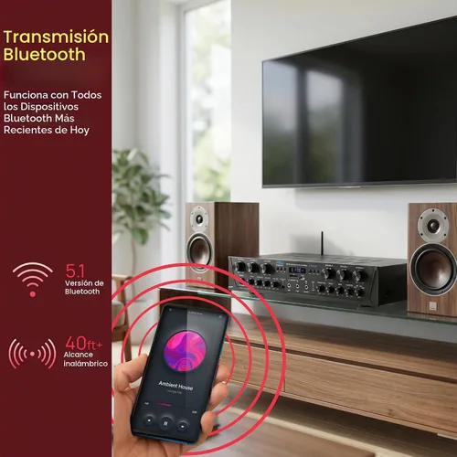 Vista 3 de Pyle Sistema amplificador de audio inalámbrico para el hogar, receptor estéreo de 6 canales compatible con Bluetooth, 600 W de potencia máxima
