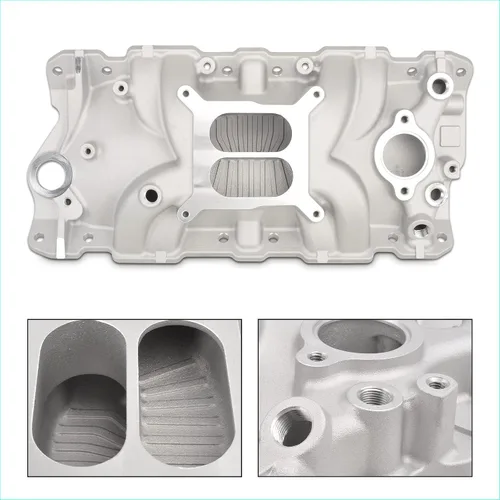 Vista 2 de Colector de admisión de aluminio de doble plano compatible con Chevy SBC 305 350 383