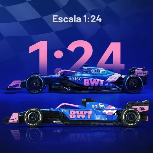 Vista 4 de CaDA C55024W BWT Alpine F1 Team A525 - Coche de bloques de construcción, escala 1:24, modelo de auto de carreras de Fórmula 1 con licencia