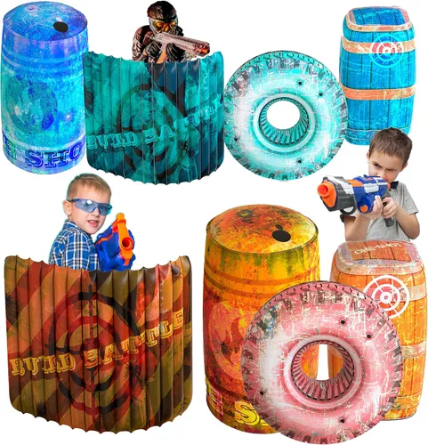 Vista 9 de Skywin Bunkers inflables de batalla, juego de obstáculos de combate de 4 piezas para juego y etiqueta láser (azul) Obstáculo inflable