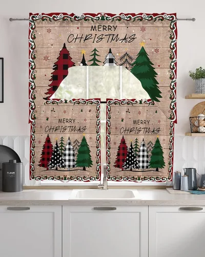 Vista 9 de Árbol de Navidad, cenefa de cocina, cenefa con bolsillo para barra, paneles de cortina para dormitorio, sala de estar, baño, cafetería, ventanas