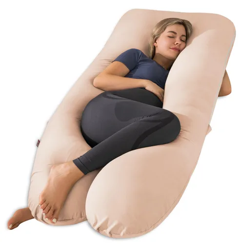 Vista 14 de Meiz - Almohadas de embarazo refrescantes para dormir, almohada corporal de maternidad para mujer embarazada, en forma de U, con funda de jersey