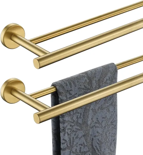 Vista 16 de JQK Barra Doble para Toallas Dorada, 15 Pulgadas de Acero Inoxidable 304 Gruesa de 0.8mm Soporte para Toallas para Baño y Toallas de Mano, Montaje