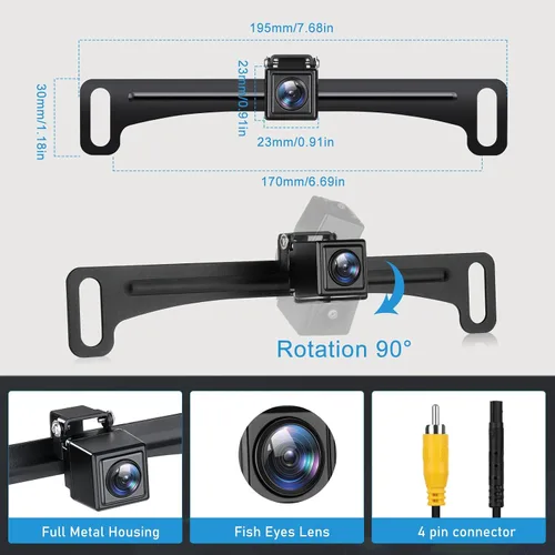 Vista 6 de GLK Cámara de respaldo: cámara de respaldo de matrícula HD para camioneta de 12-24 V, SUV, con visión nocturna, gran angular IP69K impermeable