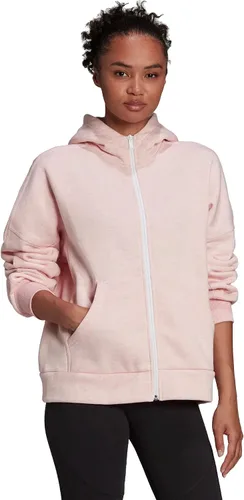 Vista 3 de adidas Studio Lounge - Sudadera con capucha y cremallera completa para mujer, Gris claro
