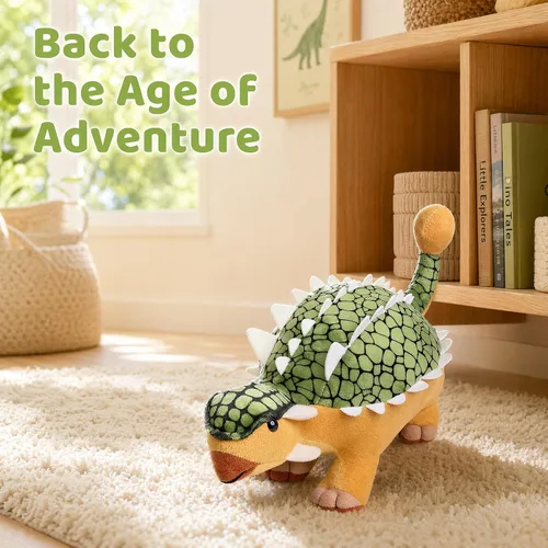 Vista 7 de Juguete de peluche de dinosaurio anquilosaurio de simulación, peluche de dragón de dinosaurio verde de 14 pulgadas, figuras de dinosaurio