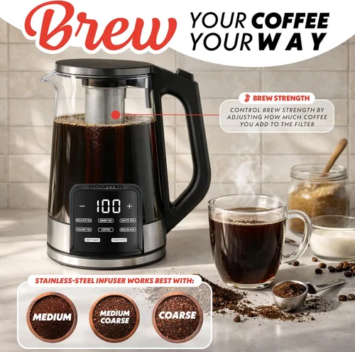 Vista 10 de Gourmia Hervidor eléctrico programable de vidrio – 1.7L Control de temperatura para té y café con pantalla táctil digital, 6 ajustes