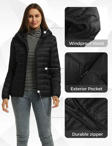 Vista 6 de Wantdo - Chaqueta de plumón corto con capucha para mujer