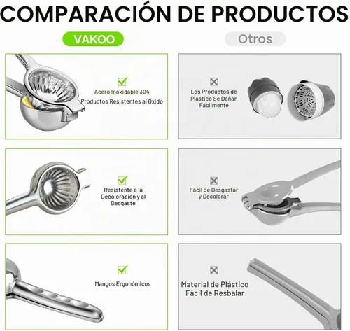 Vista 3 de Vakoo Exprimidor de limón de acero inoxidable, colador de semillas
