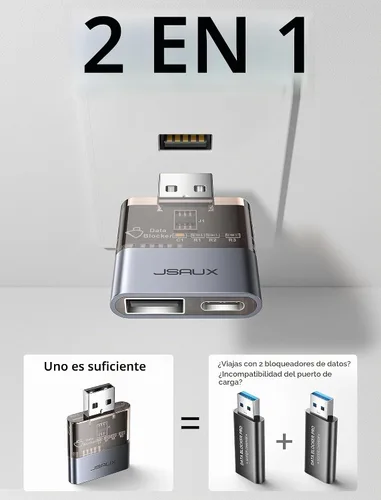 Vista 5 de JSAUX Bloqueador de datos, bloqueador de datos USB 2 en 1, solo carga, paquete de 2, gris
