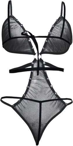 Vista 6 de Zzalalana Lencería de malla para mujer para sexo travieso Teddy Body Babydoll Hollow Out See Through Nightwear para juegos sexuales