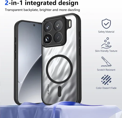 Vista 20 de Funda magnética transparente compatible con Xiaomi 17T, color negro 2 en 1 PC + TPU cubierta de teléfono a prueba de golpes, carcasa protectora
