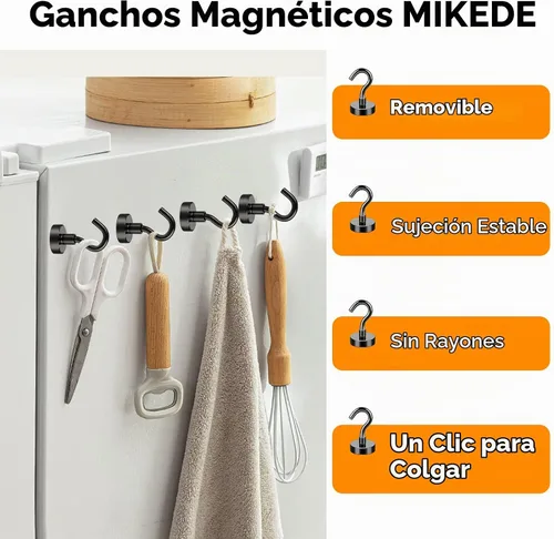 Vista 7 de MIKEDE Ganchos magnéticos negros resistentes de 30 libras imanes fuertes