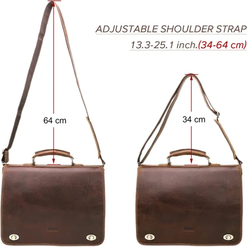 Vista 9 de CONTACTS Bolsa de mensajero para hombre, grande, de 15.4 pulgadas, maletín de cuero de caballo loco, bolsa para laptop, bolso cruzado vintage