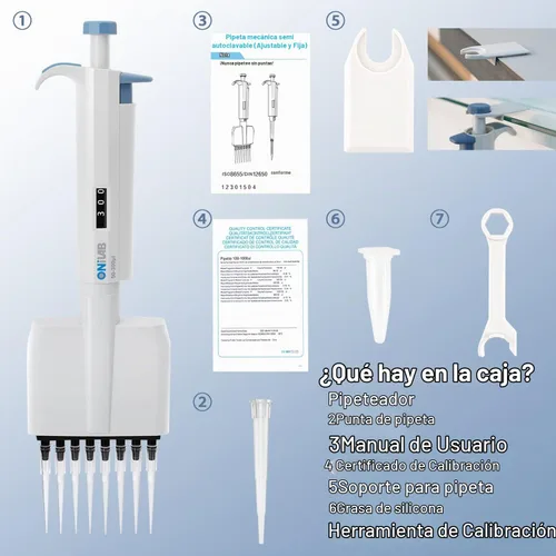 Vista 4 de Micropipeta de laboratorio ONiLAB, pipeta de volumen ajustable de 8 canales 0.5-10μL Pipeta multicanal, transferencia líquida precisa, ideal