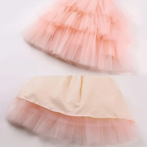 Vista 4 de Tutu Dreams Vestido tutú de 3 capas con volantes de tul para niñas pequeñas con diadema de flores Rosado