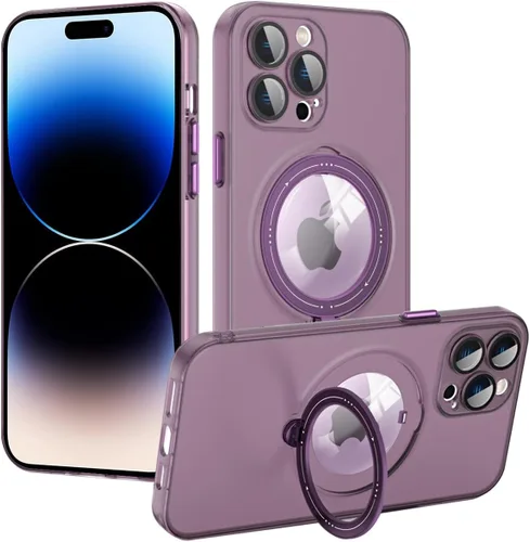 Vista 15 de Funda para iPhone 12, compatible con MagSafe, con protector de lente de cámara y kiskstnad ligera y translúcida mate, borde suave, a prueba