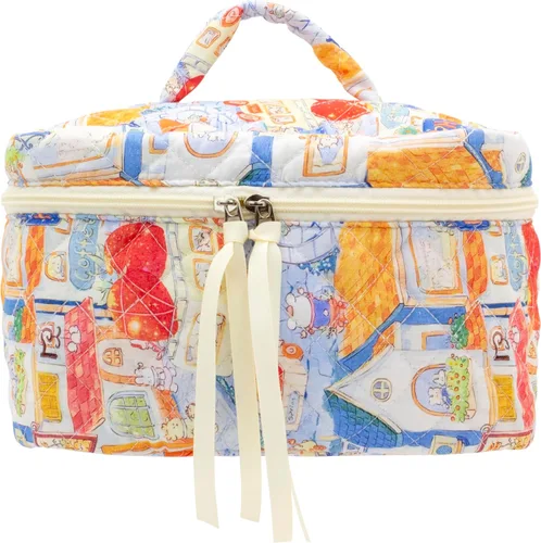 Vista 43 de PAZIMIIK - Bolsa de maquillaje de algodón para mujer, grande, acolchada para viaje, Rosa (Bow Pink), Vintage