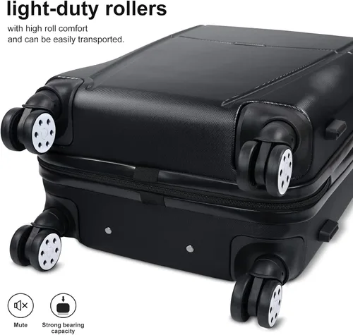 Vista 5 de Feyabul 828 - Equipaje de mano rígido con ruedas giratorias, maleta ligera con cerradura TSA, Negro, 20in&24in&28in(3 Piece Luggage Sets)